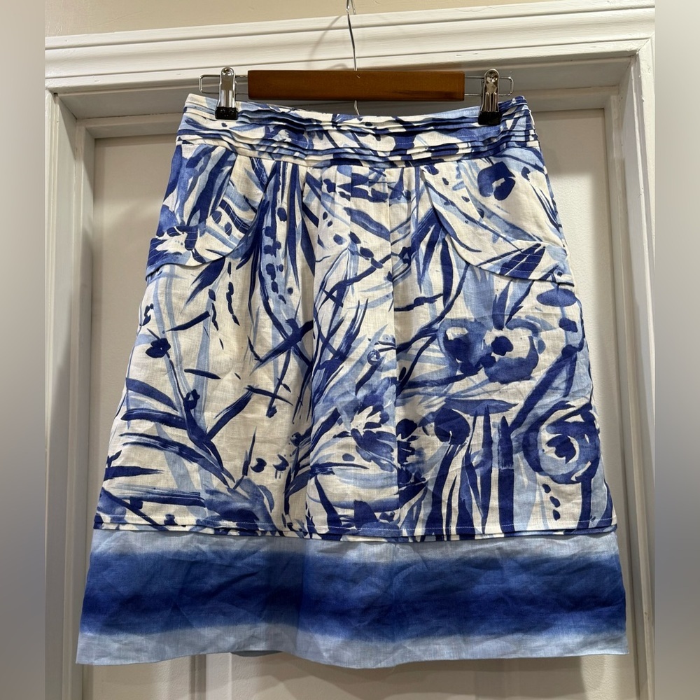 Carlisle Blue and White Ombré Floral Pattern Linen Skirt Size 4